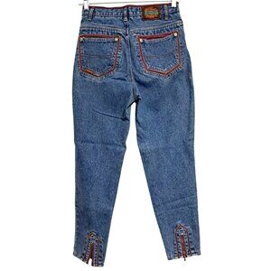Vintage 80's Jordache Jeans Sz 11/12 High Rise Tapered Ankle Zipper Red Piping T